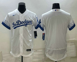 Mens Los Angeles Dodgers Blank White City Connect Flex Base Stitched Baseball Jersey->->MLB Jersey
